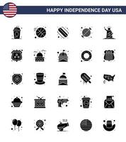 feliz dia da independência eua pacote de 25 glifo sólido criativo da festa da liberdade grelha americana churrasco editável dia dos eua elementos de design vetorial vetor