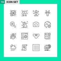 pacote de interface do usuário de 16 contornos básicos de direção do crânio de pesquisa animais indianos elementos de design de vetores editáveis