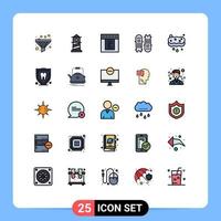 conjunto de 25 sinais de símbolos de ícones de interface do usuário modernos para lavagem, limpeza, equipamento de críquete limpo, elementos de design de vetores editáveis
