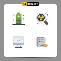 conjunto de pictogramas de 4 ícones planos simples de elementos de design de vetores editáveis de dispositivo radioativo de energia de computador de bateria