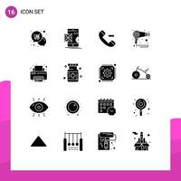 16 ícones criativos sinais e símbolos modernos de desenvolvimento de cabelo de fax fen excluir elementos de design de vetores editáveis