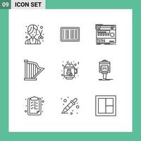9 ícones criativos, sinais modernos e símbolos de música, harpa, compras, áudio, som, elementos de design vetoriais editáveis vetor