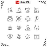conjunto moderno de 16 contornos e símbolos, como elementos de design de vetor editável de filme multimídia de usuário de envelope de mensagem