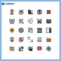 25 interface do usuário linha cheia pacote de cores planas de sinais e símbolos modernos de marketing de presentes elementos de design de vetores editáveis de vidro de gerenciamento de café