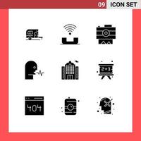 9 ícones criativos, sinais modernos e símbolos de conversa, pessoa, telefone, gravação humana, elementos de design de vetores editáveis