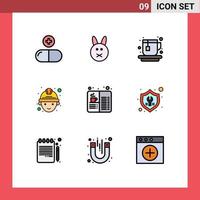 9 ícones criativos, sinais modernos e símbolos de comida, café quente, trabalhador de café quente, elementos de design vetorial editáveis vetor