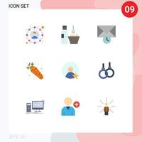 conjunto de 9 sinais de símbolos de ícones de interface do usuário modernos para nutrição do usuário, acessórios de maquiagem, comida, cenoura, elementos de design vetorial editáveis vetor