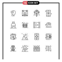 grupo de símbolos de ícone universal de 16 contornos modernos de sinal de teste dólar alienígena marte elementos de design de vetores editáveis