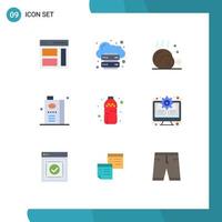 Pacote de cores planas de 9 interfaces de usuário de sinais e símbolos modernos de alimentos e bebidas de refeição na Internet elementos de design vetorial editáveis vetor