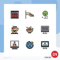 conjunto de 9 sinais de símbolos de ícones de interface do usuário modernos para celebração, bem-estar, flor, xícara de chá, elementos de design de vetores editáveis