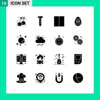 conjunto de 16 sinais de símbolos de ícones de interface do usuário modernos para espaço de nuvem pássaro satélite astronomia elementos de design de vetores editáveis