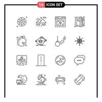 grupo de símbolos de ícone universal de 16 contornos modernos de blog livro montanha bloco de notas site editável elementos de design vetorial vetor