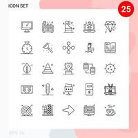 grupo de sinais e símbolos de 25 linhas para elementos de design de vetores editáveis de detergente de negócios de foguete de diamante
