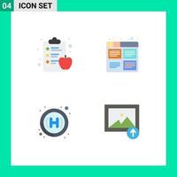 pacote de 4 ícones planos criativos de elementos de design de imagem de processo de placa de saúde de maçã editáveis vetor