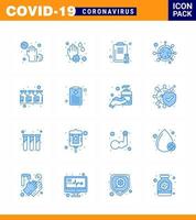 o ícone azul do coronavírus 16 definido sobre o tema da epidemia de corona contém ícones como o relatório do vírus da gota de água do coronavírus da vida vírus viral 2019nov elementos de design do vetor da doença