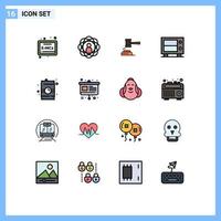 pacote de interface do usuário de 16 linhas básicas de cores planas cheias de dinheiro lei de ação legal martelo elementos de design de vetores criativos editáveis