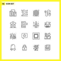 conjunto de 16 sinais de símbolos de ícones de interface do usuário modernos para fazenda outono esportes marketing mouse elementos de design de vetores editáveis