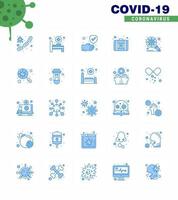 25 ícones de emergência de coronavírus design azul, como proteção, bactérias, medicina limpa, primeiros socorros, coronavírus viral, elementos de design de vetor de doença de 2019nov