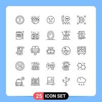 pacote de interface de usuário de 25 linhas básicas de comunicação de emoji de contato de lápis chamar elementos de design de vetores editáveis