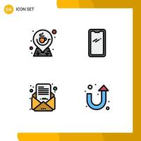 pacote de interface do usuário de 4 cores planas básicas de linhas preenchidas de café localização samsung smartphone e-mail editável elementos de design vetorial vetor