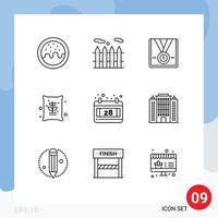 9 ícones criativos, sinais modernos e símbolos do vencedor da data do resort, calendário, agricultura, elementos de design de vetores editáveis