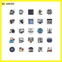 conjunto de pictogramas de 25 cores planas de linha preenchida simples de menu de editor gráfico de feijão design gráfico folha elementos de design de vetores editáveis
