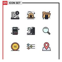 conjunto de 9 sinais de símbolos de ícones de interface do usuário modernos para calculadora app selva adicionar formato elementos de design de vetores editáveis