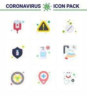 ícones de conscientização de coronavírus 9 ícone de cor plana relacionado à gripe do vírus corona, como pílulas de creme, proteção contra vírus coronavírus viral 2019nov elementos de design de vetor de doença