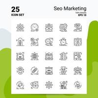 Conjunto de ícones de marketing de 25 seo 100 eps editáveis 10 arquivos de conceito de logotipo de negócios ideias de design de ícone de linha vetor