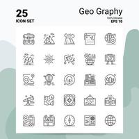 Conjunto de ícones de 25 geografias 100 eps editáveis 10 arquivos de conceito de logotipo de negócios ideias de design de ícone de linha vetor