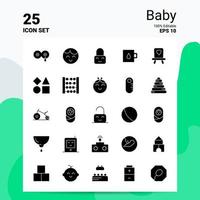Conjunto de 25 ícones para bebês 100 eps editáveis 10 arquivos ideias de conceito de logotipo de negócios design de ícone de glifo sólido vetor