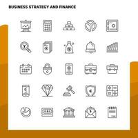 conjunto de ícones de linha de estratégia de negócios e finanças conjunto 25 ícones design de estilo de minimalismo vetorial conjunto de ícones pretos pacote de pictograma linear vetor