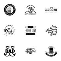 9 conjunto preto de vetor feliz dia dos pais tipografia ícones vintage letras para cartões de saudação banners design de camiseta dia dos pais editável elementos de design vetorial