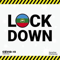 tipografia de bloqueio de coronavírus karachay chekessia com bandeira do país design de bloqueio de pandemia de coronavírus vetor