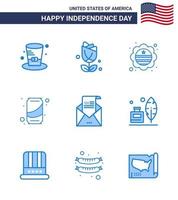 4 de julho eua feliz dia da independência ícone símbolos grupo de 9 azuis modernos de envelope cola country refrigerante cerveja editável dia dos eua vetor elementos de design