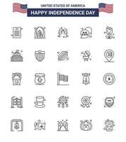 feliz dia da independência 4 de julho conjunto de 25 linhas pictograma americano dos eua flor cerveja bate-papo bolha eua editável dia dos eua vetor elementos de design