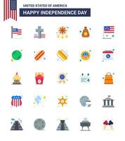 pacote de 25 sinais de apartamentos de celebração do dia da independência dos eua e símbolos de 4 de julho, como decoração do dia da bandeira, dinheiro, editável, elementos de design vetorial do dia dos eua vetor