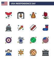 feliz dia da independência pacote de 16 linhas planas preenchidas sinais e símbolos para a cidade verde dinheiro abundante americano editável elementos de design vetorial do dia dos eua vetor