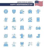 dia da independência dos eua conjunto azul de 25 pictogramas dos eua de tubo de animal águia americano americano editável elementos de design do vetor do dia dos eua