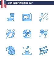 grande pacote de 9 eua feliz dia da independência eua vector blues e símbolos editáveis de esportes backetball baseball eua bola editável eua day vector elementos de design