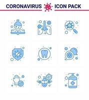 conjunto de ícones de prevenção de coronavírus 9 ícone azul, como proteção de escudo de vírus de vírus de saúde vírus viral doença de 2019nov vetor elementos de design