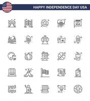 25 sinais de linha dos eua símbolos de celebração do dia da independência do calendário amor rosquinha dos eua americano editável elementos de design do vetor do dia dos eua