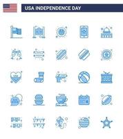 feliz dia da independência 4 de julho conjunto de 25 pictograma americano de blues de madison irlanda célula americana móvel editável dia dos eua vetor elementos de design
