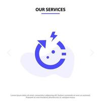 nosso modelo de cartão de web de ícone de glifo sólido do mundo de economia de energia de seta de serviços vetor