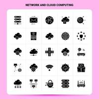 sólido 25 rede e conjunto de ícones de computação em nuvem design de estilo glifo vetorial conjunto de ícones pretos web e design de ideias de negócios móveis ilustração vetorial vetor