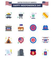 16 pacote plano eua de sinais do dia da independência e símbolos do festival independece drink holiday states editable usa day vector design elements