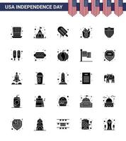 conjunto moderno de 25 glifos sólidos e símbolos no dia da independência dos eua, como seurity american cream chips comida editável eua day vector design elements