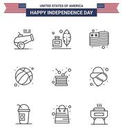 4 de julho eua feliz dia da independência ícone símbolos grupo de 9 linhas modernas de dia de feriado país eua bola editável dia dos eua vetor elementos de design