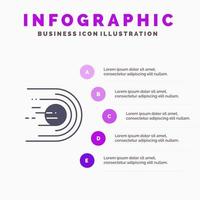 asteróide cometa voo luz espaço ícone sólido infográficos 5 passos fundo de apresentação vetor