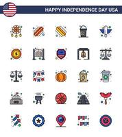 feliz dia da independência 4 de julho conjunto de 25 linhas preenchidas planas pictograma americano de estado de dinheiro águia americana animal editável dia dos eua vetor elementos de design